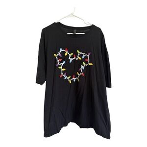 Disney Mickey Christmas Lights Black Graphic Tee 4XL Oversized Holiday Shirt